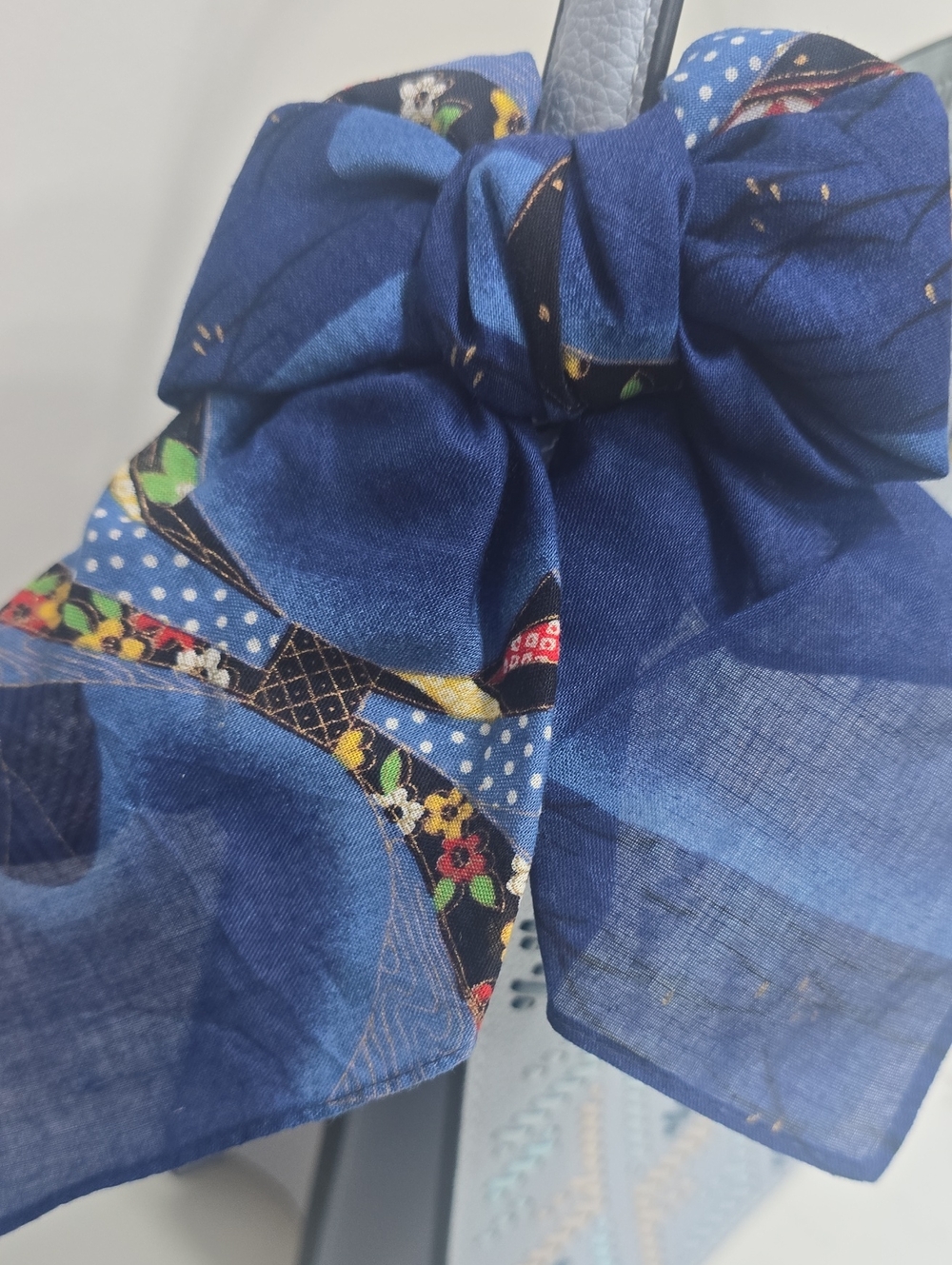 Blue Floral Neck or Bag  Scarf Or Hair Bow